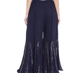 srisaras Women's Regular Fit Rayon Palazzo (SRISARAS MIRROR WORK PALAZZO_Navy Blue_2Xl) image 2