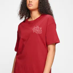 bewakoof Women's 100% Cotton Graphic Print Oversized Fit Round Neck T-Shirt image 3