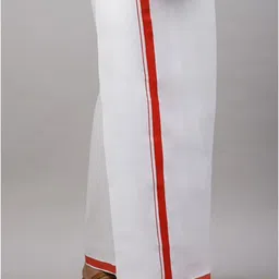 ramraj cotton RAMRAJ Mens Cotton Blend Solid White with Fancy Border Dhoti image 2