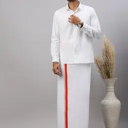 ramraj cotton RAMRAJ Mens Cotton Blend Solid White with Fancy Border Dhoti image 5