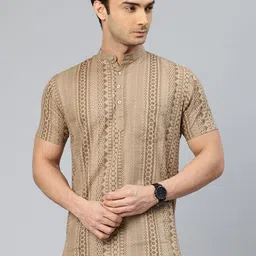 majestic man Men Slim Fit Ethnic Motifs Cotton Printed Half Sleeve Short Kurta image 2