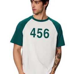 the souled store Squid Game: 456 Men and Boys Short Sleeves Round Neck White and Green Graphic Printed Regular Fit Cotton T-Shirts image 1