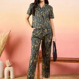 modeve Women Shirt Pant Navy Abstract Print Co-Ord Set image 2