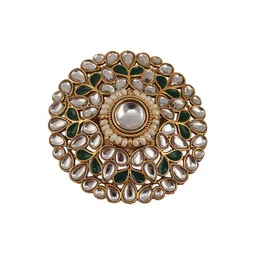 aatmana Gold-Plated White & Green Kundan-Studded Ethnic adjustable Finger Rings For Women & Girls image 1