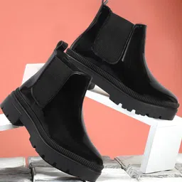 carlton london Women's Black Chelsea Boots with Chunky Sole for Office Use, Daily Use, Casual Use image 4