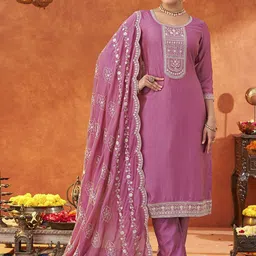 DIVASTRI Floral Yoke Design Thread Work Straight Kurta With Trouser And Dupatta-image-19