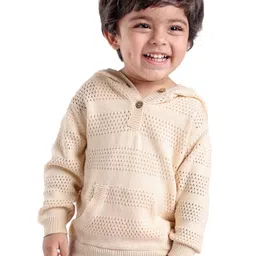 Babyoye  100% Cotton Solid Dyed Full Sleeves Hooded Sweater - Off White-picture-29