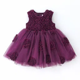 Mark & Mia Sleeveless Shimmered Party  Frock Style Onesie with Floral Applique - Purple-picture-26
