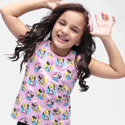Babyhug Disney Cotton Knit  Sleeveless Top with Frill Detailing & Minnie Mouse Print - Pink-image-98