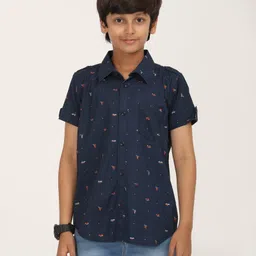 Zion Cotton Half Sleeves Boat Printed Shirt - Navy Blue-picture-12
