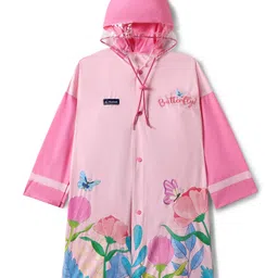 Pine Kids Full Sleeves Hooded Butterfly Raincoat - Light Pink-image-57