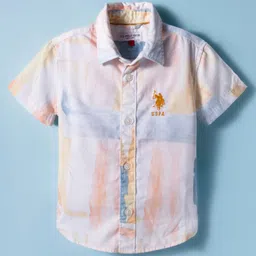 US Polo Assn Cotton Woven Half Sleeves Shirt With Abstract Print - Yellow-image-47