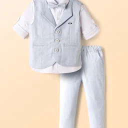 JASH KIDS Cotton Woven Full Sleeves 3 Piece Party Suit With Bow - Light Blue-picture-36