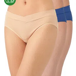 Inner Sense Organic Cotton Knit Pack Of 3 Solid V Band Detailed Plus Size Maternity Panties - Blue & Beige-picture-17