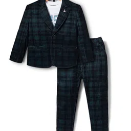 Dapper Dudes Full Sleeves Checked Blazer & Coordinating Pant With Typography Printed Tee Set - Blue-picture-28
