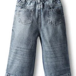 Babyhug Denim Full Length Washed Wide Leg Jeans With Stretch - Blue image 2