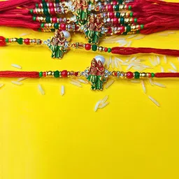 ORANGENYSHA Set Of 12 American Diamond Studded & Beaded Meenakari Thread Rakhis-picture-14