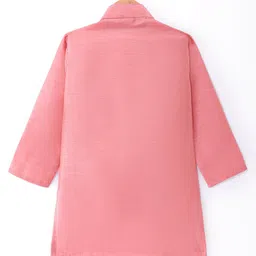 Ridokidz Full Sleeves Solid Kurta Pyjama With Floral Embroidered Sequin Embellished Jacket - Peach image 3