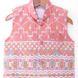 Ridokidz Full Sleeves Solid Kurta Pyjama With Floral Embroidered Sequin Embellished Jacket - Peach image 4