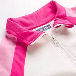 Pine Kids Cotton Knit Full Raglan Sleeves Sweatshirt With Text Print & Kangaroo Pockets - Pink & White image 4
