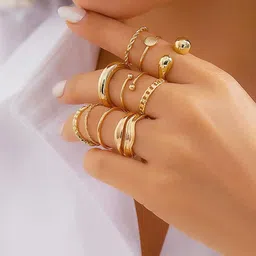 Jewels Galaxy Set Of 10 Gold Plated Midi Adjustable Finger Rings image 3