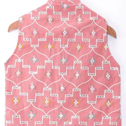 Ridokidz Full Sleeves Solid Kurta Pyjama With Floral Embroidered Sequin Embellished Jacket - Peach image 5