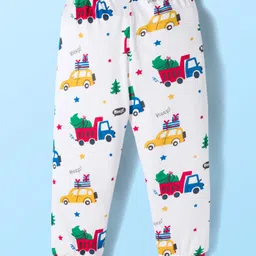 Babyhug Cotton Knit Full Sleeves Co-ords Night Suit With Vehicle Print - White image 5