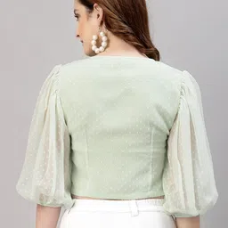 NEUDIS V-Neck Regular Puff Sleeve Crop Opaque Casual Top image 4