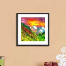 999Store Green & Pink Mountains Cotton Canvas Digitally Printed Wall Art image 1