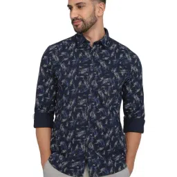 Parx Blue Cotton Slim Fit Printed Casual Shirt-image-92