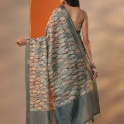 Libas Blue Printed Saree With Unstitched Blouse image 2
