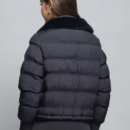 Monte Carlo Women's Navy Blue Self Design Collar Neck Full Sleeve Jacket image 4