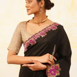 Jaypore Black Silk Woven Banarasi Saree image 4