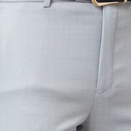 Raymond Light Grey Slim Fit Check Flat Front Trousers image 4