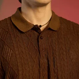 Campus Sutra Brown Regular Fit Self Pattern Polo T-Shirt image 4