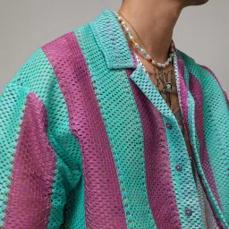 Campus Sutra Green Regular Fit Striped Shirt image 4