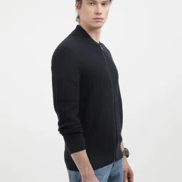 Tommy Hilfiger Navy Cotton Regular Fit Self Pattern Pullover image 4
