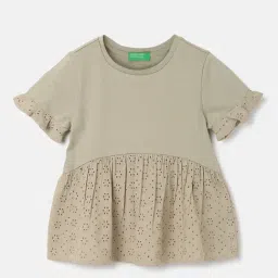 United Colors of Benetton Kids Sage Green Self Design Top-picture-10