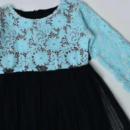 Bella Moda Girls Blue & Black Floral Full Sleeves Party Dresses image 4