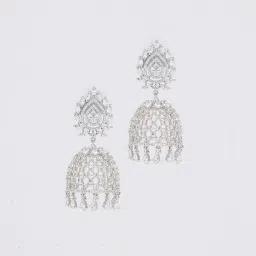 Fida Rhodium Plated American Diamond Jhumki Earrings image 4