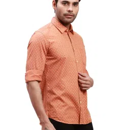 Parx Orange Cotton Slim Fit Printed Shirt image 4