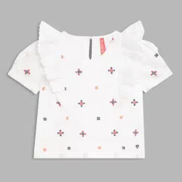 Blue Giraffe Kids White Cotton Embroidered Top-image-36