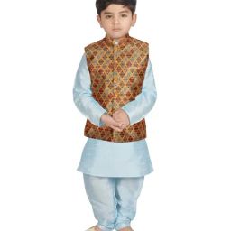 SG Yuvraj Kids Yellow & Blue Printed Full Sleeves Kurta Set-picture-30