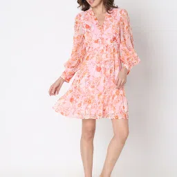 Vero Moda Orange Printed Fit & Flare Dress image 4