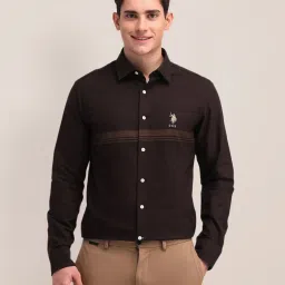 U.S. Polo Assn. Brown Cotton Regular Fit Striped Shirt image 4