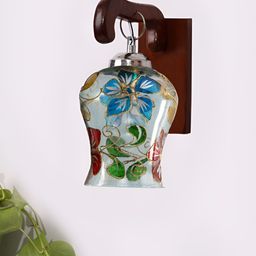 Devansh Brown & Blue Printed Wood Traditional Wall Lamp-image-22