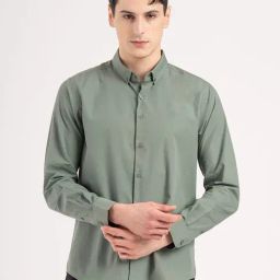 Red Tape Olive Solid Loose Fit Shirt-picture-5
