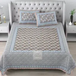 Living Roots Floral Blue 300 TC Cotton Bedsheet with 2 Pillow Covers-picture-14