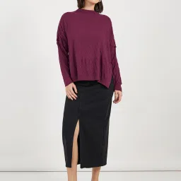 Styli Magenta Acrylic Straight Self Design Sweaters image 4