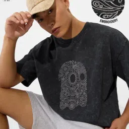 The Souled Store Grey Oversized Embroidery T-Shirts-image-39